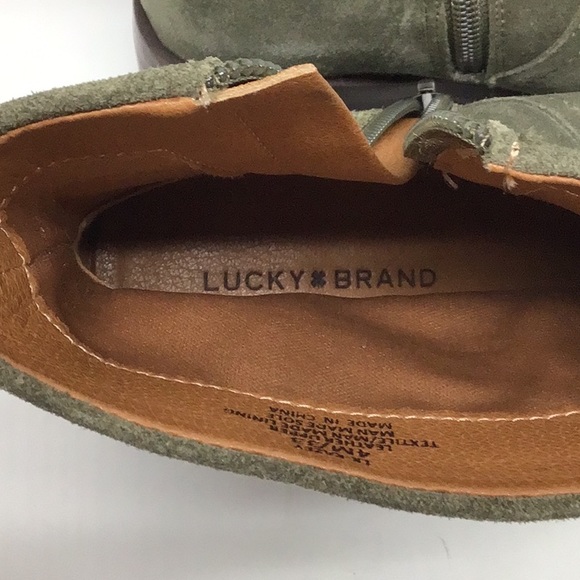 Lucky Brand \'KAZEY\' mossy green leather/suede ankle bootie NWOT